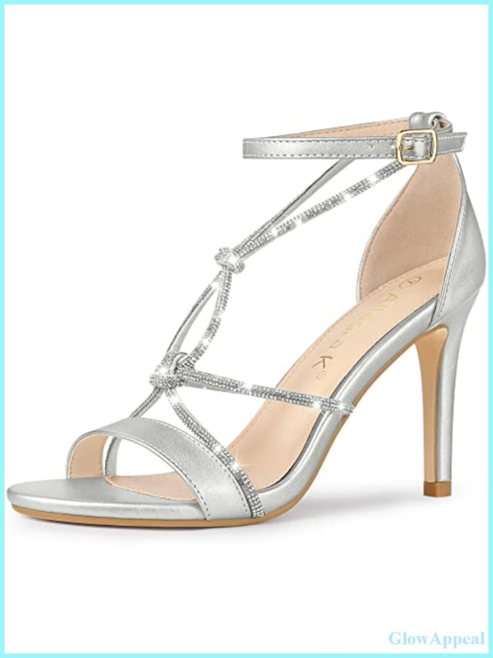 Rhinestone Knot Strap Stiletto Heels Sandals Open Toe Ankle Strap Faux Leather